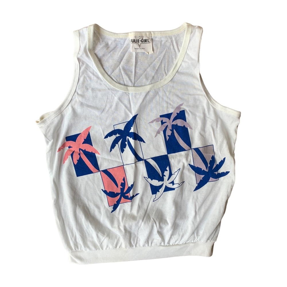 Vintage 80s 90s chunky summer beach palm trees statement tank top size L